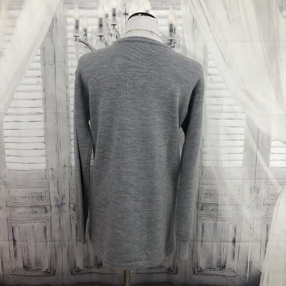 J Crew Womens Small Crewneck Merino Wool Sweater Gray Brown Faux Leather Pockets - Picture 5 of 11